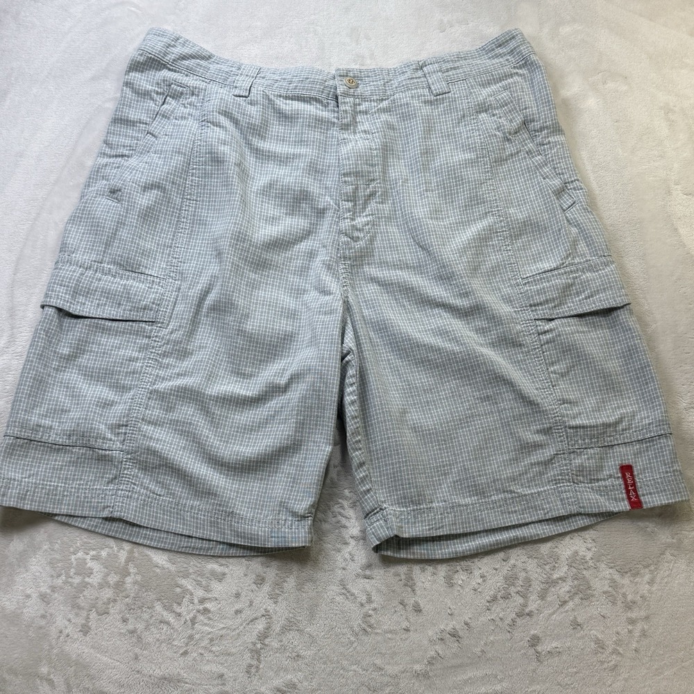 Tommy Bahama Relax Cargo Shorts Men's 36 Blue Plaid Tencel Cotton Casual